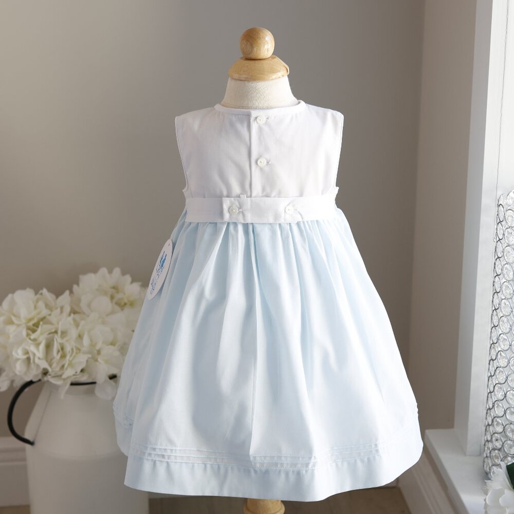 Smocked Blue & White Dress Embroidery Pin Tucks Luli & Me Spring Summer NWT - Picture 4 of 6